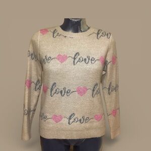 Cupcakes & Cashmere Tan Love and Hearts Sweater